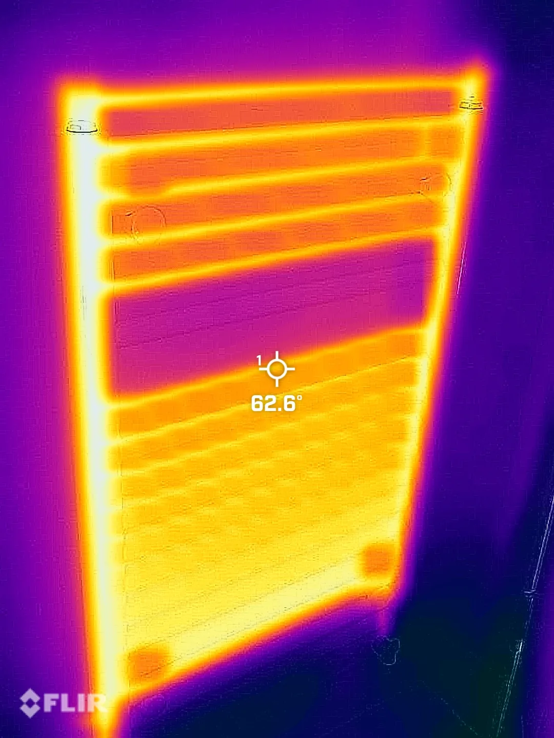 Thermal image of a radiator surveyed during a new build home inspection