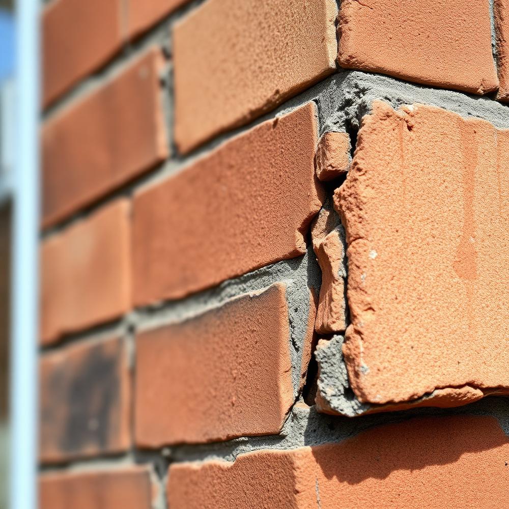 Cracked brickwork, open joints